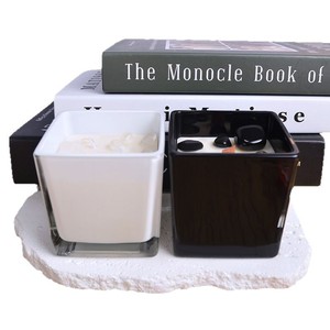 <b>Square</b> Glass Scented <b>Candle</b> Black White Home Decor Soybean Mixed Wax 1 Wick Machine Made - Product Image 4