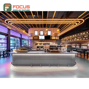 Mostrador de Servicio de Café Profesional con Zona de Condimentos y Panel Blanco para Cafetería - Product Image 2