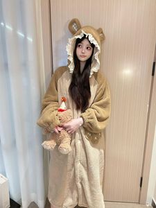 Ropa <span class=keywords><strong>de</strong></span> dormir Love Bear Coral Fleece Pijamas <span class=keywords><strong>Mujer</strong></span> Invierno Fleece-forrado Engrosado Cálido Con capucha Camisón <span class=keywords><strong>de</strong></span> franela Ropa para el hogar Traje - Product Image 1