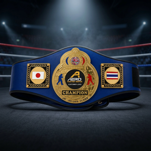 Ceinture de championnat de boxe personnalisée, décontractée, en cuir PU bleu uni, réglable, avec plaque en alliage doré, design 3D, pour la classe junior 40,0 kg - Product Image 2