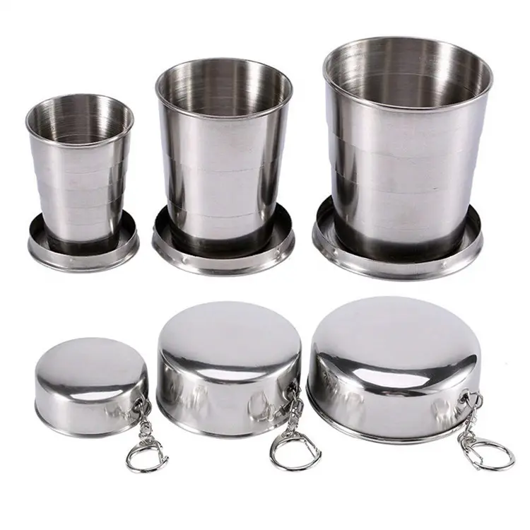 Stainless Steel Portable Outdoor Travel Folding Collapsible Cup Mug 8oz Survival 