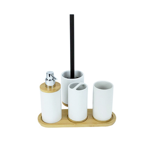 BX Bathroom <strong>Accessories</strong> Set 5 Pieces <strong>Ceramic</strong> and Bamboo <strong>Bath</strong> <strong>Accessory</strong> Complete Set - Product Image 2
