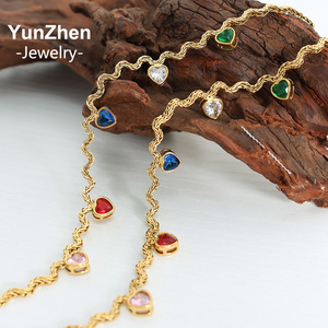 Acier inoxydable hypoallergénique, étanche, style japonais et coréen, zircon <span class=keywords><strong>de</strong></span> couleur fraîche, <span class=keywords><strong>forme</strong></span> cœur, couleurs contrastées, géométrique - Product Image 3