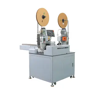 Fully-automatic flat ribbon cable stripping and crimping machine crimping double heads