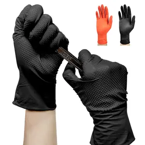 Heavy Duty Black Industrial Nitrile Gloves Raised Diamond Texture 8 Mil Latex Free 100g Box Nitrile Gloves
