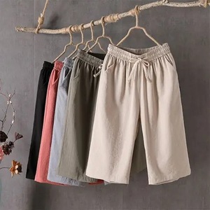 Women's Cotton Linen Wide Leg Pants Summer Casual Mid Length Loose Breathable Plus Size 216 - Product Image 1
