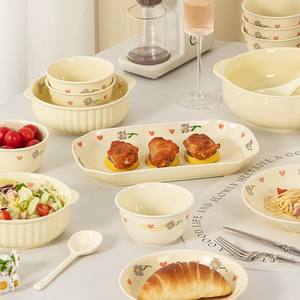 <strong>Cream</strong> Wind Rice Rice Bowl Home 2024 New Dish Set Home Lovely Rice Bowl Plate Tableware - Product Image 3