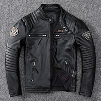 Ventes chaudes, vestes bomber en cuir véritable noir personnalisées pour moto, veste en cuir véritable pour homme