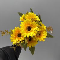 Bunga Daisy Afrika Buatan 7 Tangkai Grosir, Bunga Cosmos Tiruan Warna Cerah, Bunga Palsu Dekoratif untuk Hiasan Meja