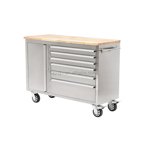 Hot <strong>Sale</strong> 48 Inch 6 Drawer Stainless Steel Rolling <strong>Tool</strong> Cabinet <strong>Tool</strong> <strong>Chest</strong> on Wheels Wood Top Heavy Duty Toolbox Trolley - Product Image 3