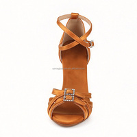 Nouvelle Arrivée Chaussures de Danse Classiques pour Femmes, Talon Souple 8CM, Chaussures de Danse Latine Salsa Ballroom Tango pour Filles, Marron Satiné, Chaussures de Soirée OEM