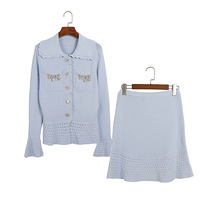 Nouvelle Collection Automne 2026 : Ensemble Tricoté Décontracté Femme – Cardigan à Manches Longues à Volants & Mini-Jupe – Deux Pièces Tendance