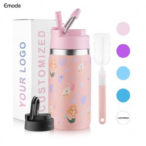 Petite bouteille d'eau portable brevetée Emode pour enfants avec couvercle sans BPA et double paroi en acier inoxydable avec paille - Product Image 1
