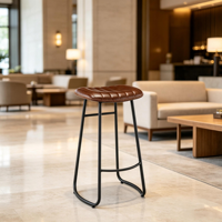 Chaise de bar sans dossier en cuir PU de style vintage avec dossier capitonné et structure en métal pour la maison, le pub ou le café