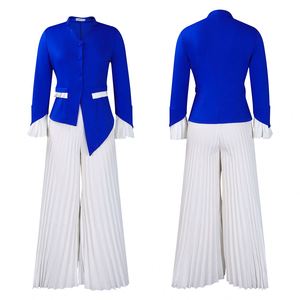 Nouvelle Collection Printemps : Ensemble Décontracté Deux Pièces Femme – Haut à Manches Cloche et Pantalon Plissé Ample Style Africain - Product Image 2