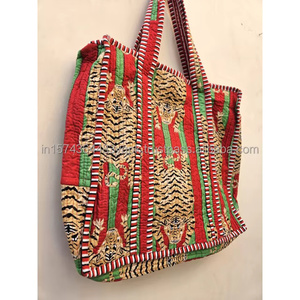 Sac fourre-tout matelassé en coton pur fait main indien, magnifique sac de plage, de soirée, de rangement et de voyage pour femme, imprimé tigre - Product Image 5