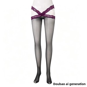 Collants noirs 5D Little Matchmaker Dark Night, nylon brillant, bordure en dentelle, effet huileux, respirants, sans couture - Product Image 5