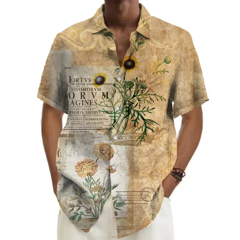 Summer Casual Resort Party Wear Short Sleeve Collar Hawaiian Beach Men Print Shirts