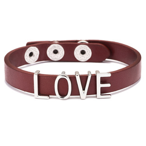 Bracelet à breloques en forme de lettre d'amour, en cuir PU et alliage, bijoux pour femmes, cadeau, couleur orange café - Product Image 5