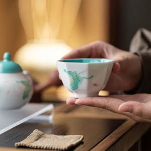 Guanlan Hand Painted Butterfly Flower Octagonal <b>Tea</b> Cup Porcelain Master Cup For Kung Fu <b>Tea</b> <b>Set</b> Afternoon <b>Tea</b> Use - Product Image 2
