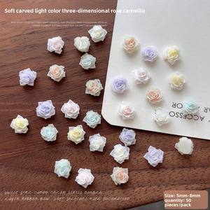 50 Piezas/Paquete de Accesorios de <span class=keywords><strong>Uñas</strong></span> con Diamantes en Forma de Rosa, Color Rosa, Blanco, Azul y Morado, Adornos de Camelia Tallados Suaves, Pequeñas Joyas de Resina - Product Image 6
