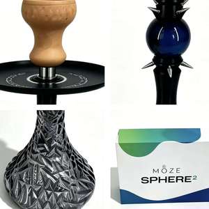 Set de Hookah Moderno con Base de Vidrio, Vástago de Metal, Cazoleta de Madera, Color Negro y Azul, Pipa de Agua para Salón, Caja de Regalo - Product Image 2
