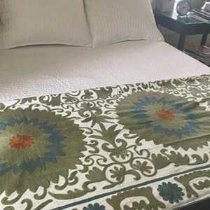 Traditional Uzbek Suzani Cotton <b>Throw</b> Hand Embroidered <b>Bed</b> <b>Cover</b> Colorful Boho Wall Hanging Textile - Product Image 1