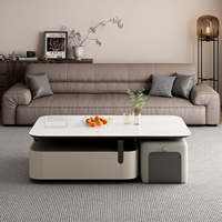 Table basse combinée convertible contemporaine extensible à hauteur réglable avec plateau en faux marbre, montage facile, légère