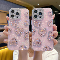Étui de téléphone en TPU de luxe avec strass pour Apple iPhone 15 Pro Max, neuf, avec film de protection d'objectif intégré et poignée