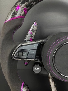 Volant en carbone forgé sur mesure pour <span class=keywords><strong>Audi</strong></span> A3/S3/RS3/A7/Q3/A8/Q7/A4/A5/A6/R8 - Accent violet en cuir et palettes de changement de vitesse - Product Image 5