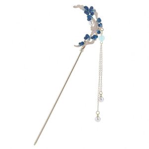Chinese Ancient Style Romantic <b>Crystal</b> Blue <b>Moon</b> Chopstick Hair Stick for Women Ancient Landscape Thai Blue <b>Moon</b> Tassel Hairpin - Product Image 5