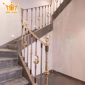 Modern style stair railings Green retro interior decorative stair posts Gold pattern aluminum stair railings