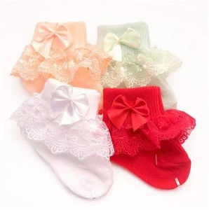 4 Couleurs Toddler Lace Bows Organic Cotton Knit Crew Little Ruffle Sock for Girls - Product Image 5