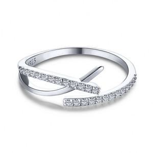 Dylam Open Wrap <b>Adjustable</b> Stacking Bypass <b>Ring</b> for Women Offset Diamond <b>Ring</b> in 925 Sterling <b>Silver</b> or 18k Yellow Gold Vermeil - Product Image 1