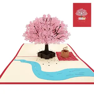 Ywbeyond Handmade Cherry Tree Sakura 3D Pop UP Greeting Cards Wedding Invitations Cards Valentines Gifts Card