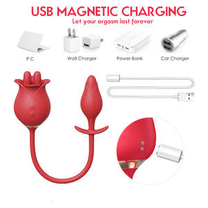 Mainan seks dewasa kepala ganda getar mawar Petting klitoris payudara vagina untuk wanita dengan steker Anal - Product Image 3