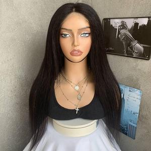 Perruque en cheveux humains de 22 pouces, 100% cheveux humains vietnamiens, fermeture en dentelle transparente HD 4*4, noir <span class=keywords><strong>naturel</strong></span>, <span class=keywords><strong>sans</strong></span> colle, pour femmes noires - Product Image 1