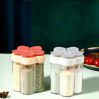 Boîte à épices en plastique à cinq compartiments avec couvercle rabattable, grande capacité, portable, pour le stockage du sel dans la cuisine