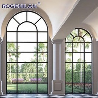 Ventana Panorámica Arqueada de Vidrio Fijo con Rejilla de Aluminio Impermeable Francesa Rogenilan, Doble Acristalamiento Low-E