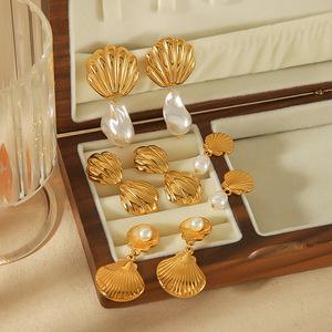 ต่างหูเปลือกหอยมุกประดับทอง 18k สแตนเลสสตีลสำหรับสวมใส่ทุกวันเครื่องประดับสตรี TE6895 - Product Image 2