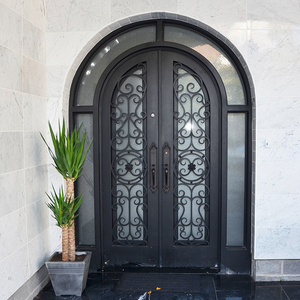 Portes de sécurité extérieures modernes, designs de portes d'entrée en <span class=keywords><strong>fer</strong></span> <span class=keywords><strong>forgé</strong></span> double sur mesure avec des matériaux en acier et en verre pour une sécurité accrue - Product Image 3