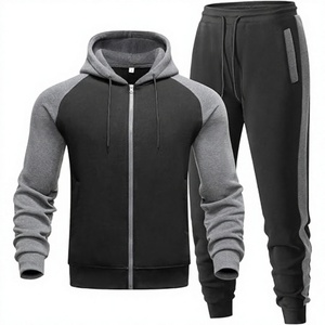 Ensemble de jogging décontracté unisexe noir et gris à capuche, manches courtes, fermeture éclair, couleur unie, respirant, en Spandex/Nylon, taille élastique - Product Image 1