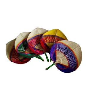 ナチュラルバンブーラフィアウォールデコハンドファン美しいデザインの素朴な織り折りたたみハンドファン装飾的な手織りファン