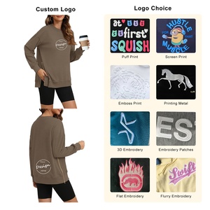 Sudadera deportiva con estampado frontal personalizado OEM para mujer, nueva y elegante sudadera de gimnasio de invierno con dobladillo y cremallera lateral y hombros caídos - Product Image 3