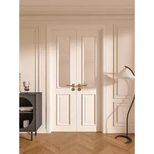 Custom French solid wood painted bedroom door with white louver interior door