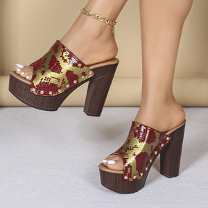 Sandalias de Tacón con Estampado Animal, Tacón Grueso, Punta Abierta, Plataforma, Tendencia de Moda, Zapatos de Mujer con Piedras y Suela de Goma - Product Image 4