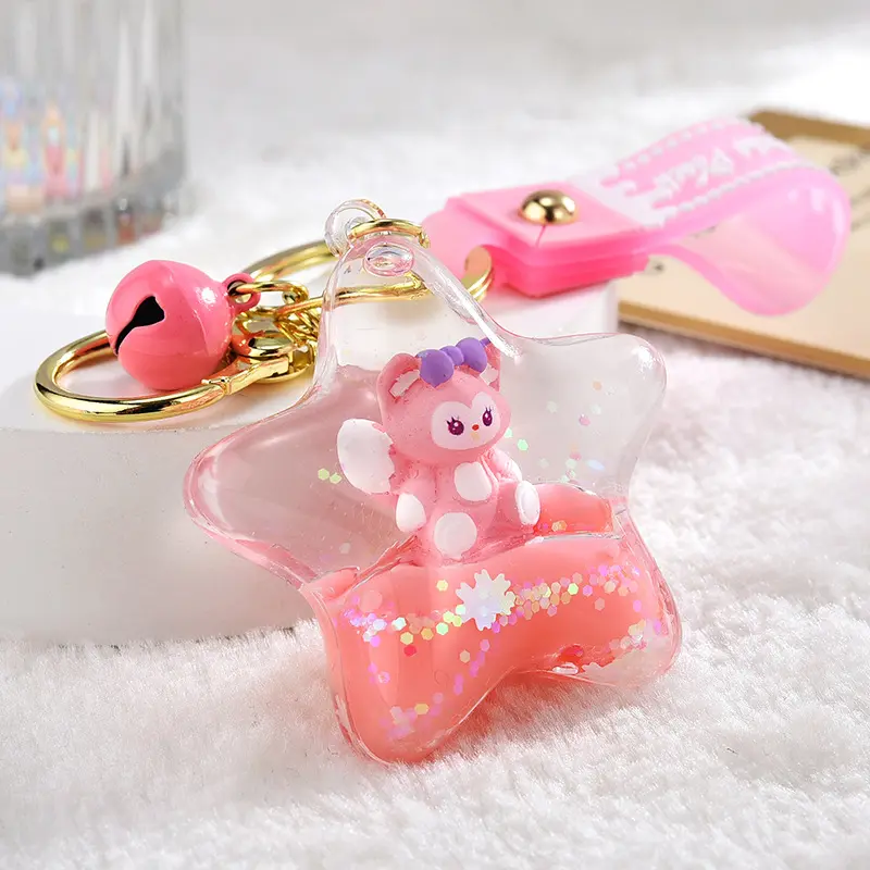 Sáng Tạo Boba Lỏng Keychain Dầu Đầy Acrylic Móc Chìa Khóa Dễ Thương Nổi Fox Búp Bê Quicksand Key Ring Túi Mặt Dây Chuyền Quà Tặng Nhỏ