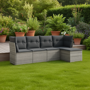 Pe <b>Rattan</b> Garden <b>Sofa</b> Set 5 Seat Outdoor Contemporary Weather Resistant Steel Frame Furniture - Product Image 2