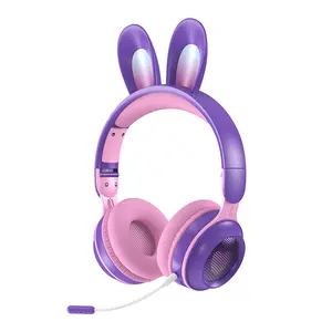 卡通头带耳机兔耳发光发光二极管游戏耳机搞笑女孩耳机