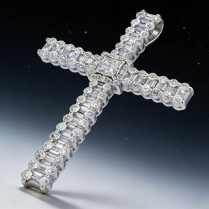 CUSTOM SILVER 10K/14K/18K GOLD PLATED LAB GROWN CVD DIAMOND CLASSIC ENGAGEMENT GIFT SWEATER <b>CHAIN</b> NECKLACE <b>CROSS</b> PENDANT - Product Image 3